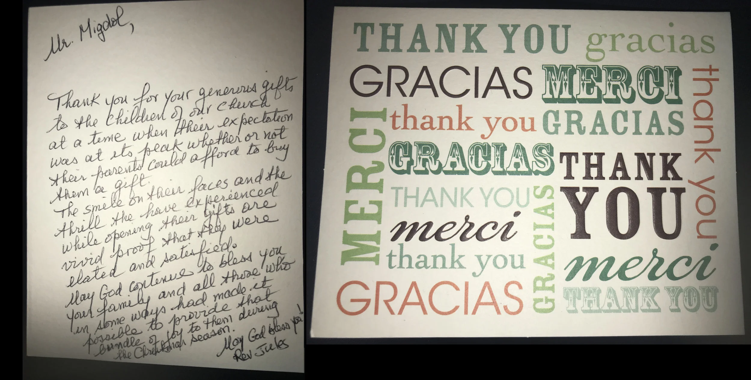 Thank you letter from Reverend Joseph Jules