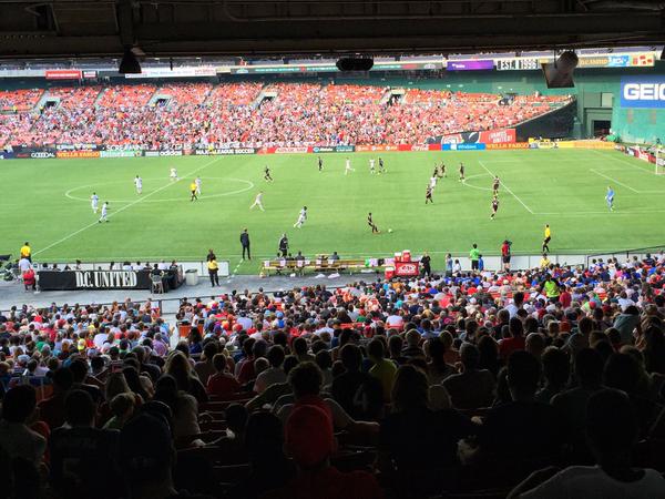 In This Photo: 19,000 fans wondering if they could leave to watch real soccer played in Dallas.