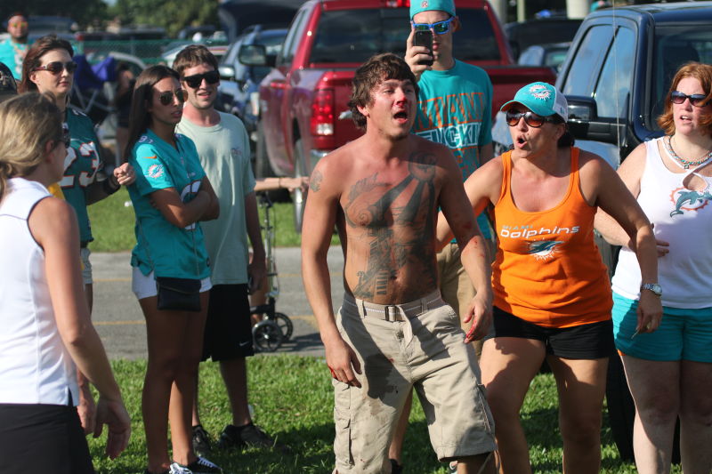 This guy is not a hooligan, mostly because he is a Dolphins fan. If he was a fan of Miami FC, well... he would be a hooligan then.