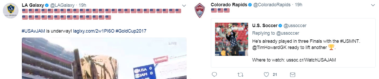 Two different approaches, but clearly the Galaxy are more patriotic than the Rapids. Almost TOO patriotic.