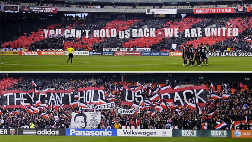 The sign of unified supporters groups is doing the same T.I.F.O twice at the same time. next to each other.