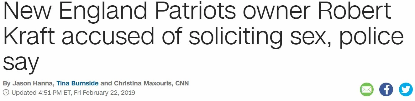 How about New England REVOLUTION owner Robert Kraft accused of soliciting sex, police say. How about THAT?