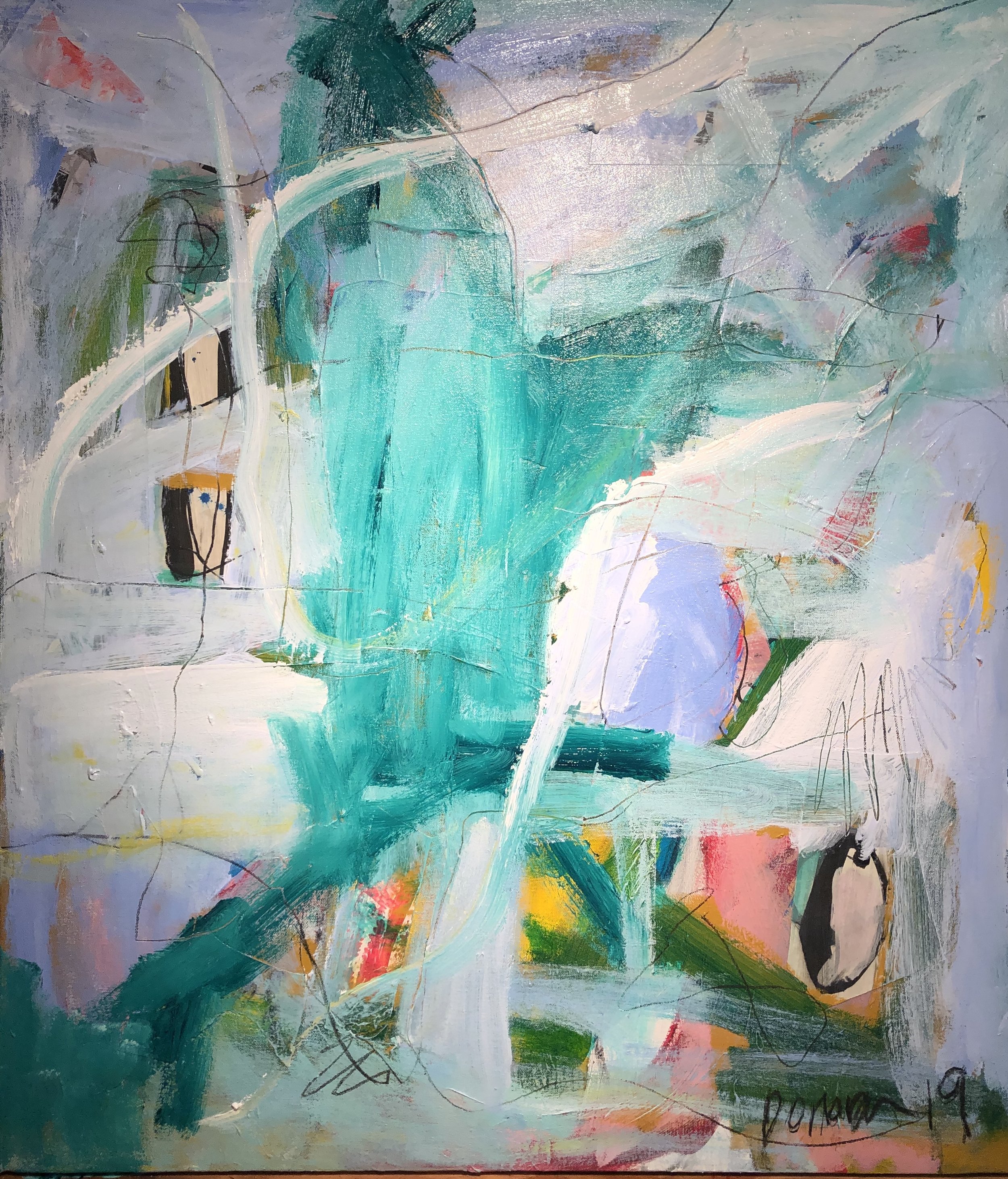 Believe Acrylic, charcoal, pasted paper on canvas 2019