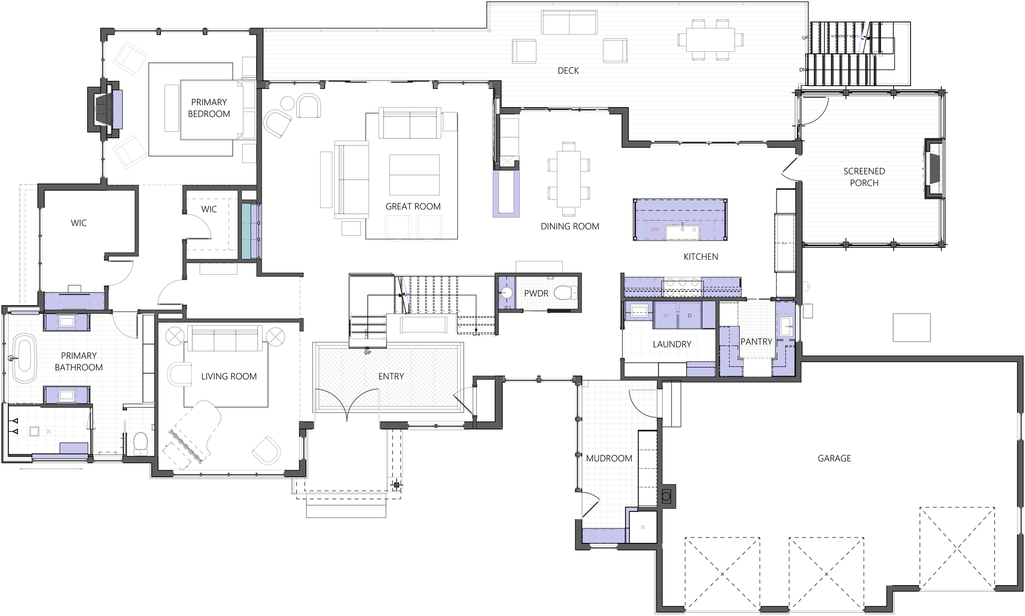 first floor plan of custom home in ann arbor by forward design build remodel