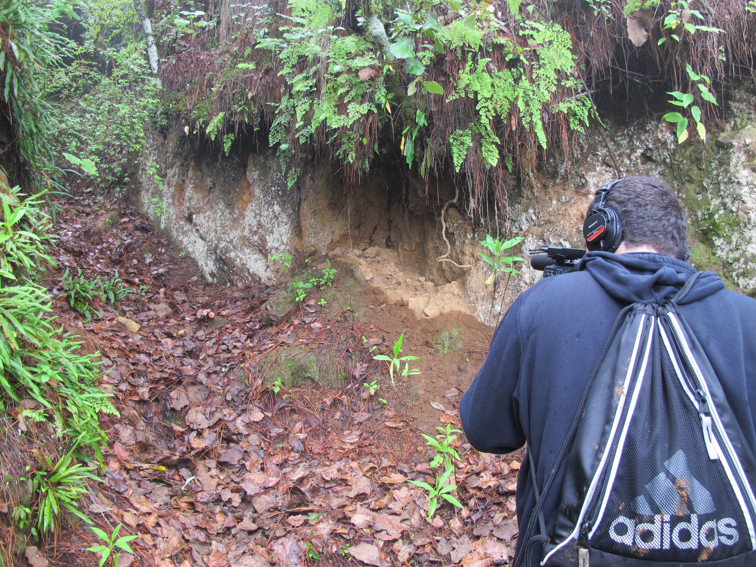 Jacob Jimenez filming at the place where Kelly was found dead in the mountains of Quetzaltenango.