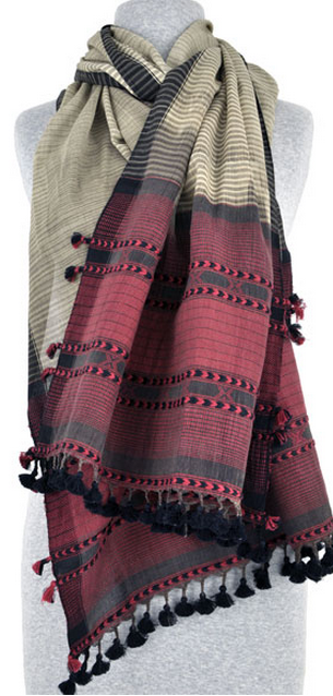 Charcoal & Rose Cotton Kutch Wrap by Dayalal Kudetcha, India