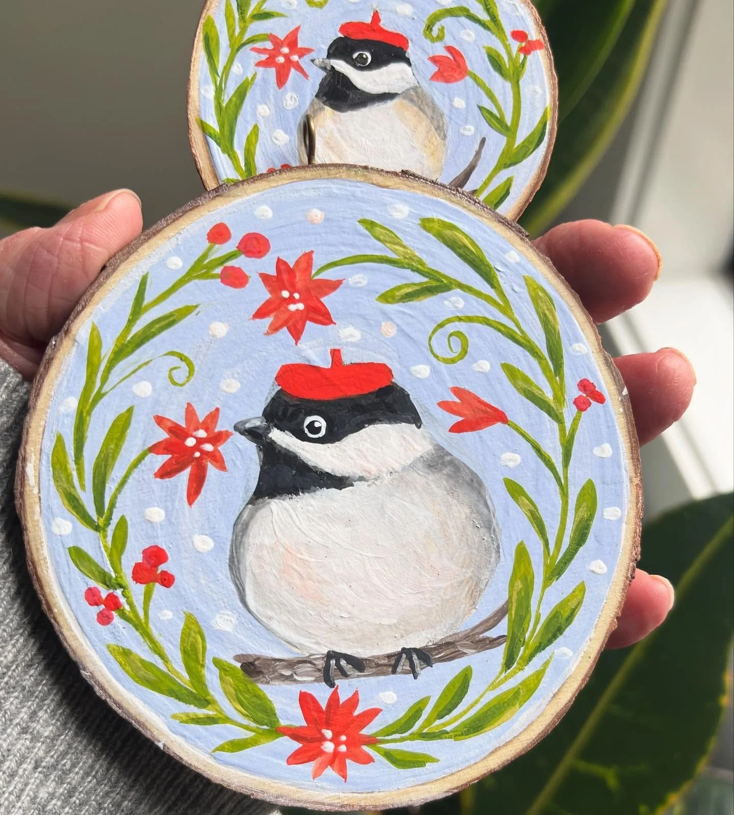 Here I am again. Hard to believe one month from today the winter/holiday markets commence. I&rsquo;ve committed to 5 markets this year. A lot for me. I&rsquo;ve been working on new stuff since July. Here is chickadee ornament 2025. The second photo i