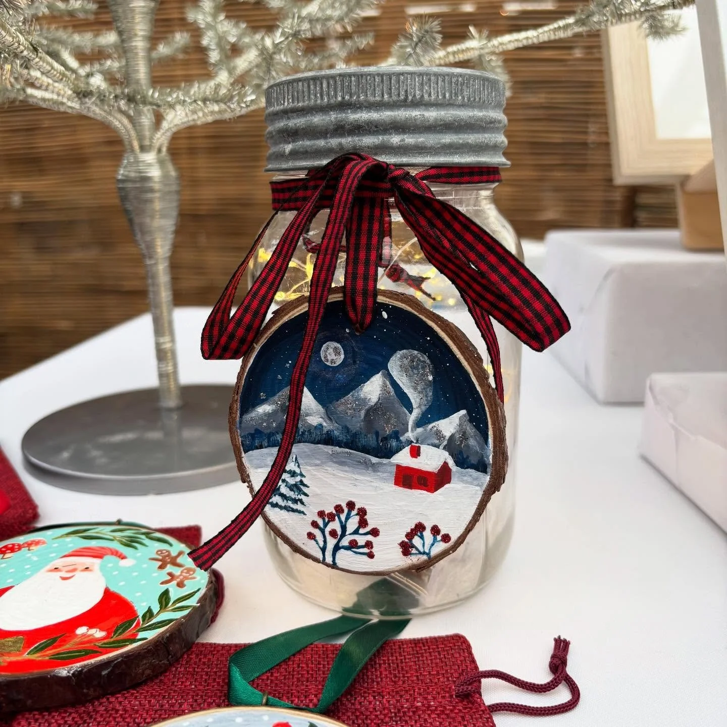 Day two at the market. Some ornament ideas other than hanging on a tree. @westcoastgardens 

#holidaymarket #handmade #handpaintedornaments