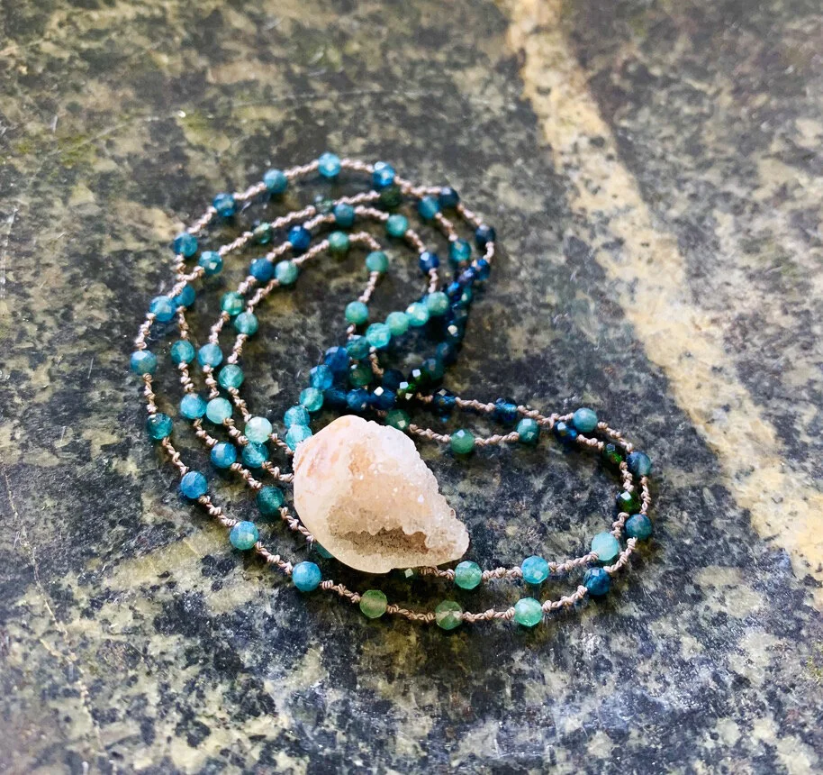 Blue Tourmaline & Druzy Sahara Shell necklace .jpeg