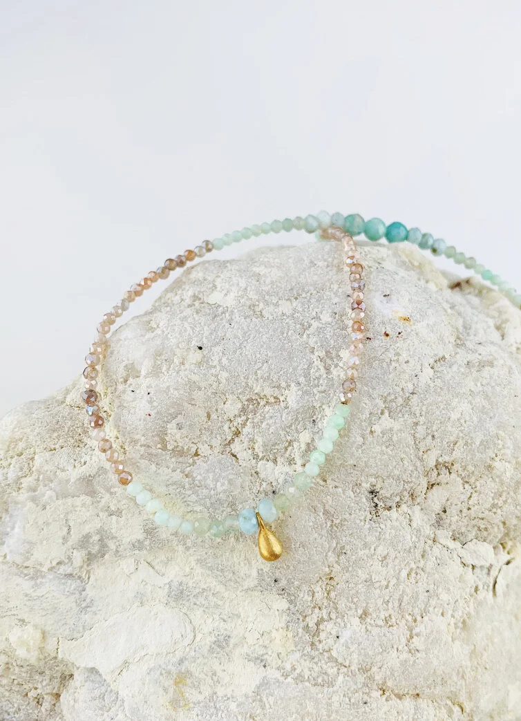 Chrysophrase & Moonstone Gold drop necklace .jpeg