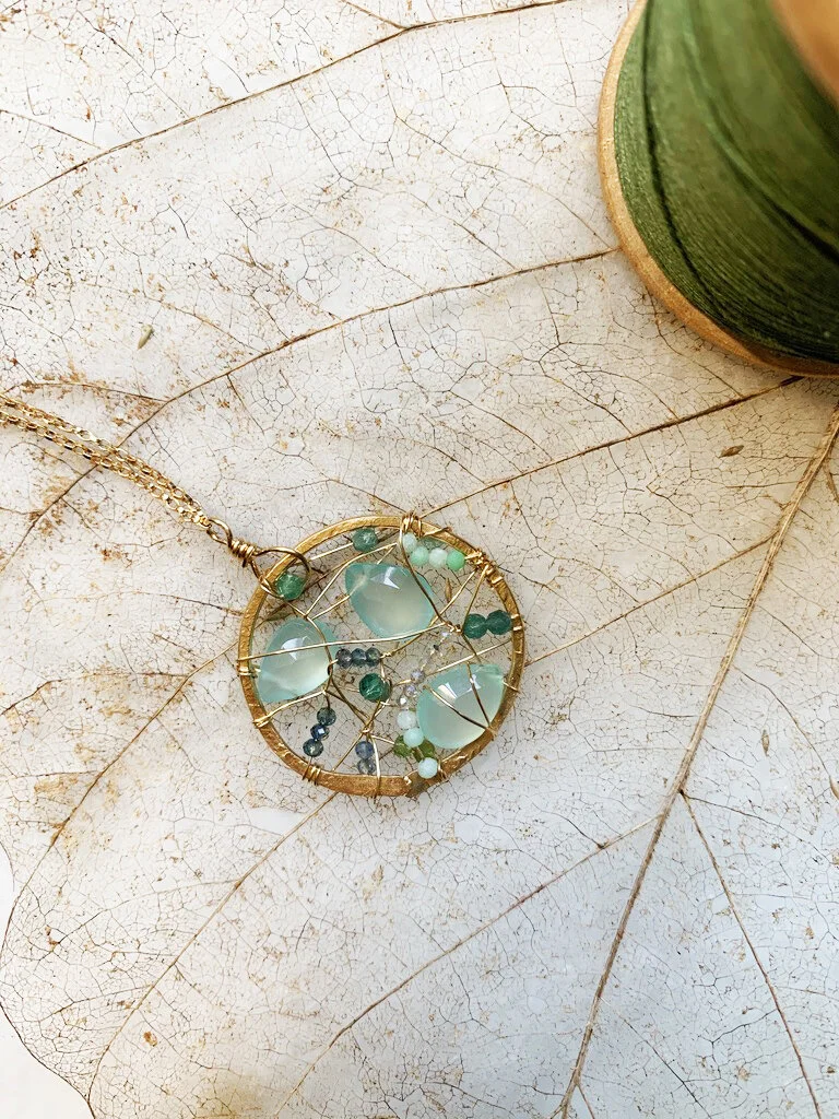 Dream catcher with Chalcedony & green:blue Tourmaline 18%22.jpeg
