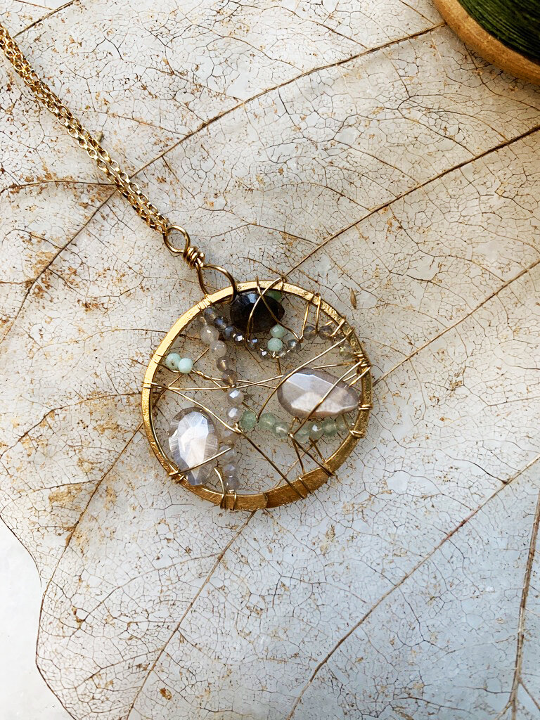 Labradorite, Chrysophrase & Labradorite Dream Catcher necklace 18%22.jpeg