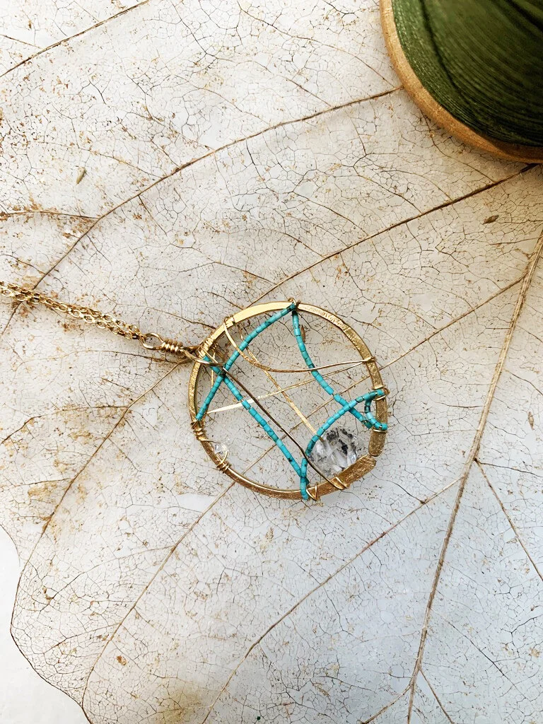 Turquoise & Herkimer Diamond Dream Catcher necklace 18%22 .jpeg