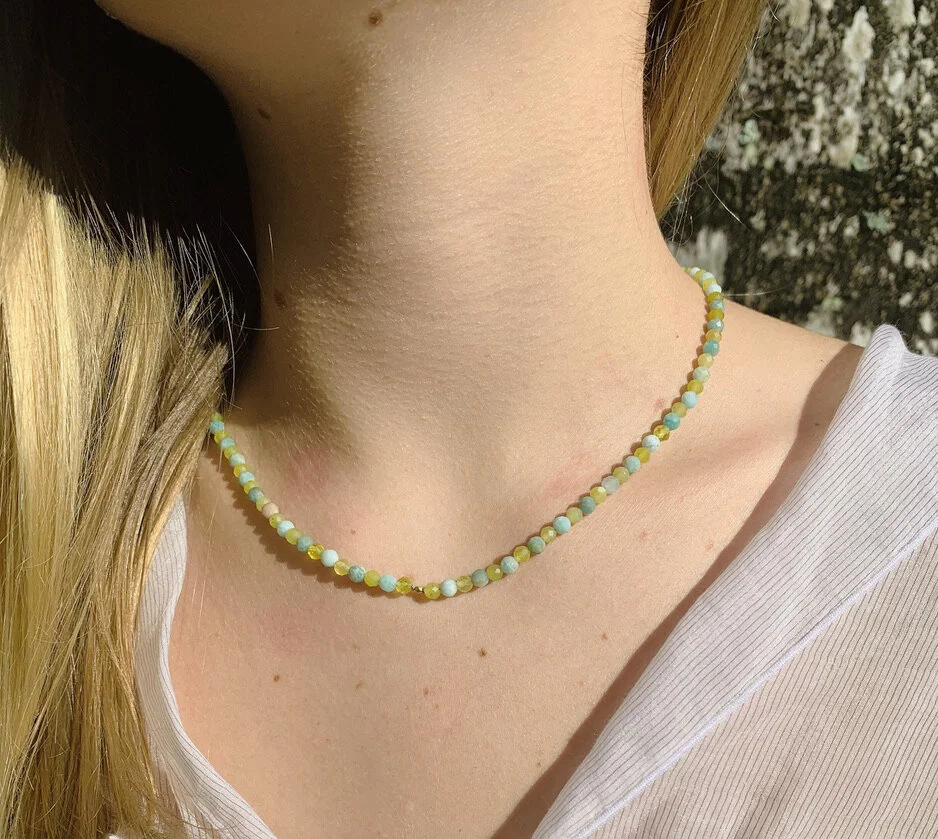 Chrysophrase & Green Opal with 18kt Gold bead necklace 18%22.jpeg
