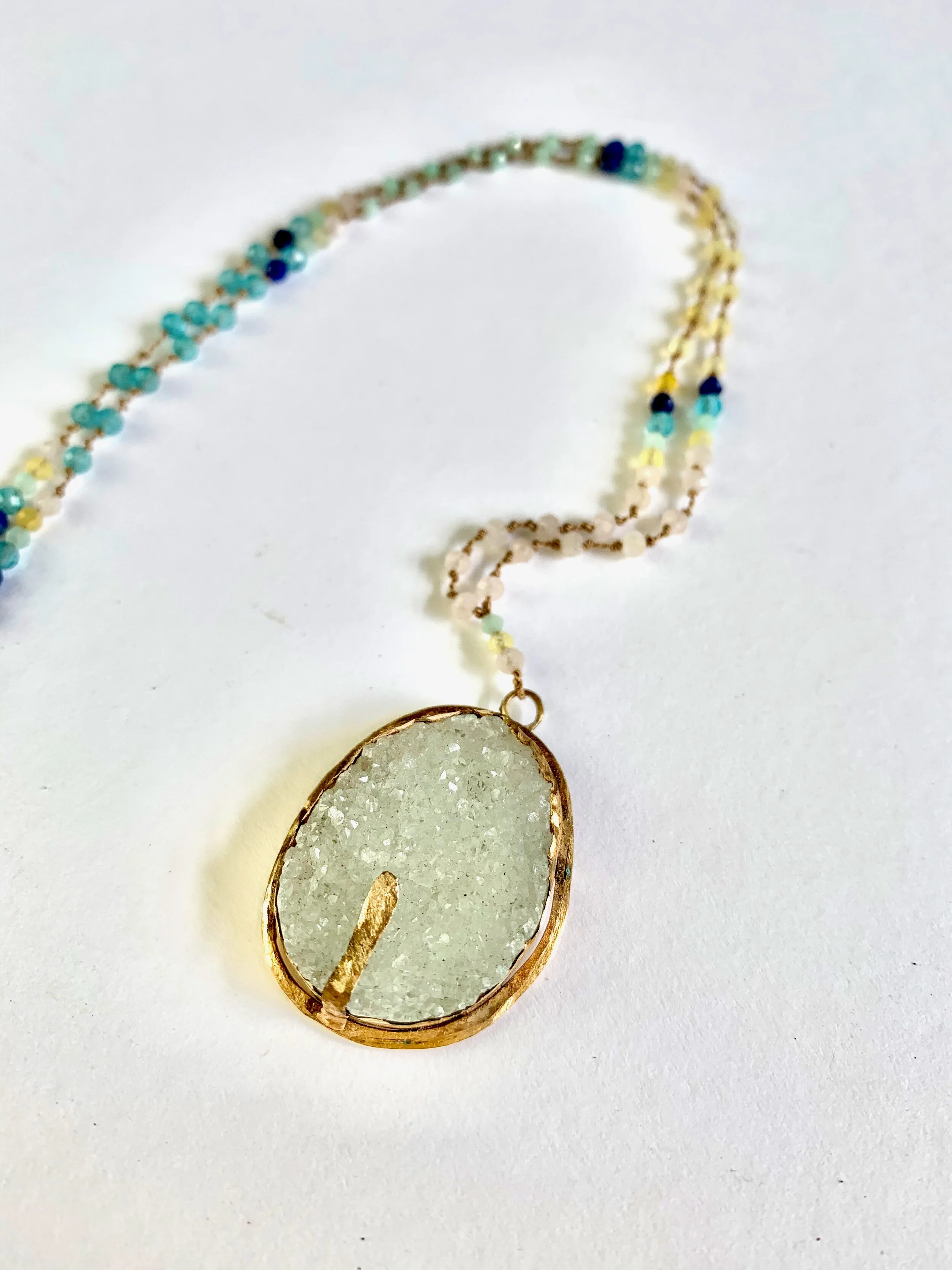 Druzy Necklace~Morganite, Neon Apatite, Yellow Opal, Lapis~~.jpeg
