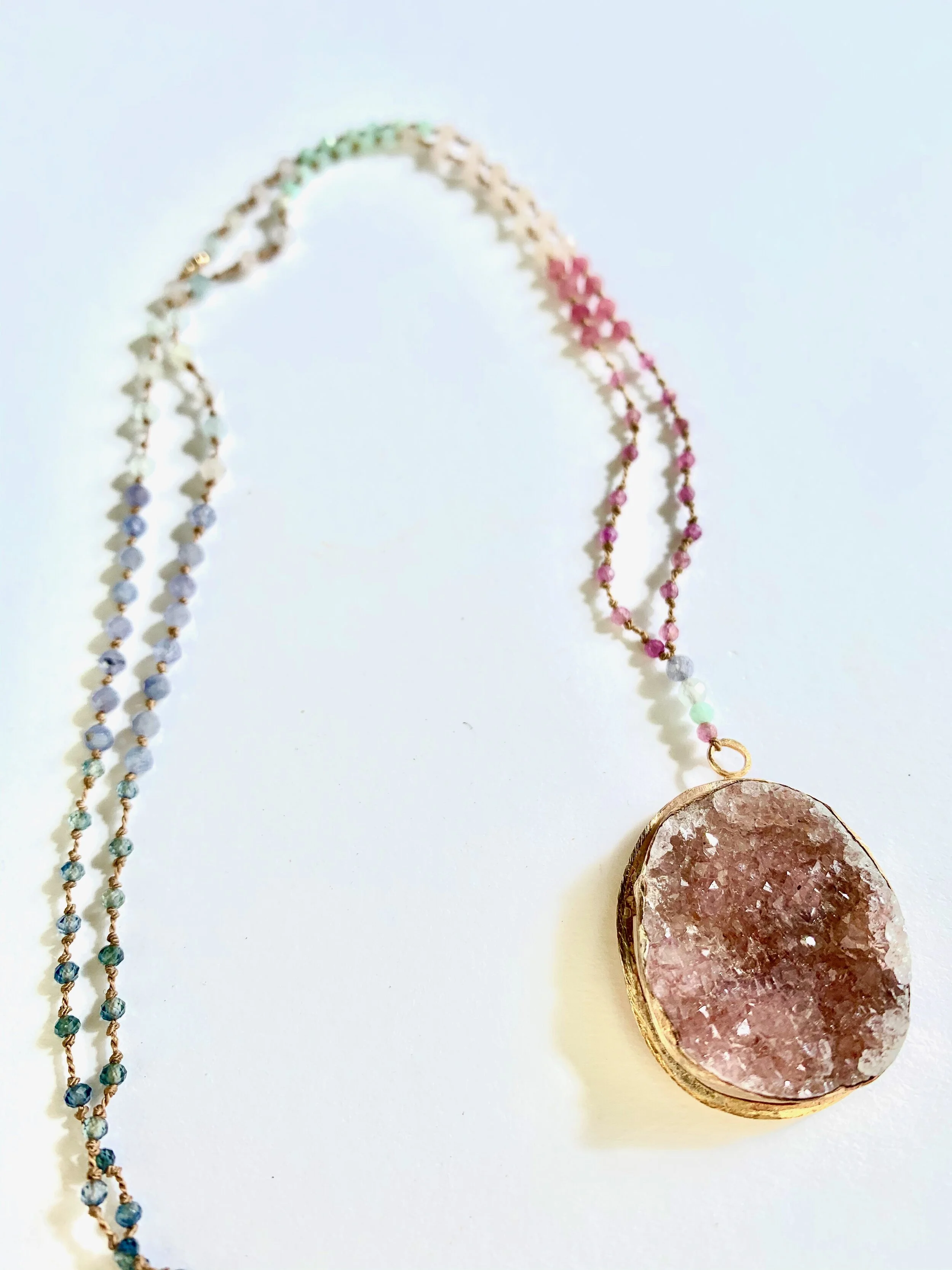Druzy Necklace~Ruby, Morganite, Chrysophrase, Amazonite, Tourmaline~~.jpeg