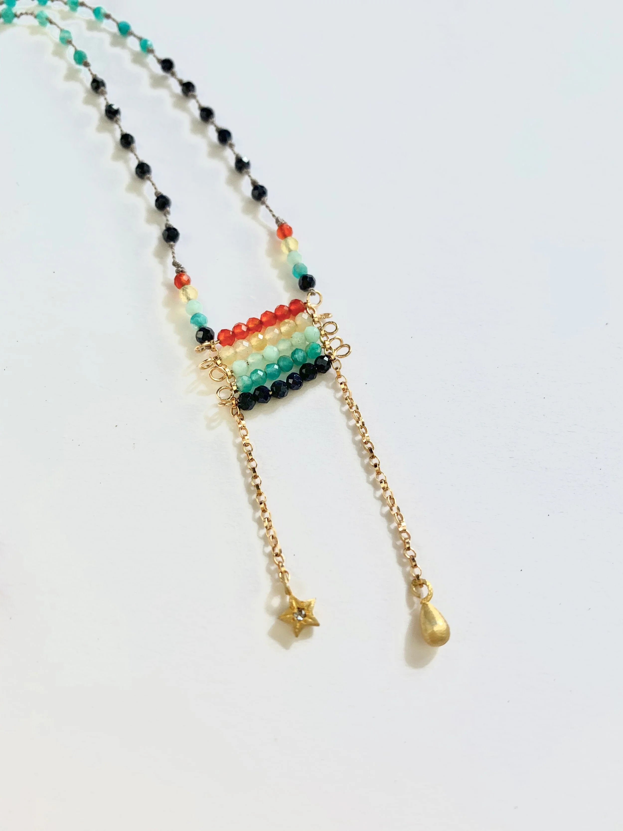 Rainbow Drop Necklace Bright~Sapphire, Chrysophrase, Amazonite, Yellow Opal, Carnelian~.jpeg
