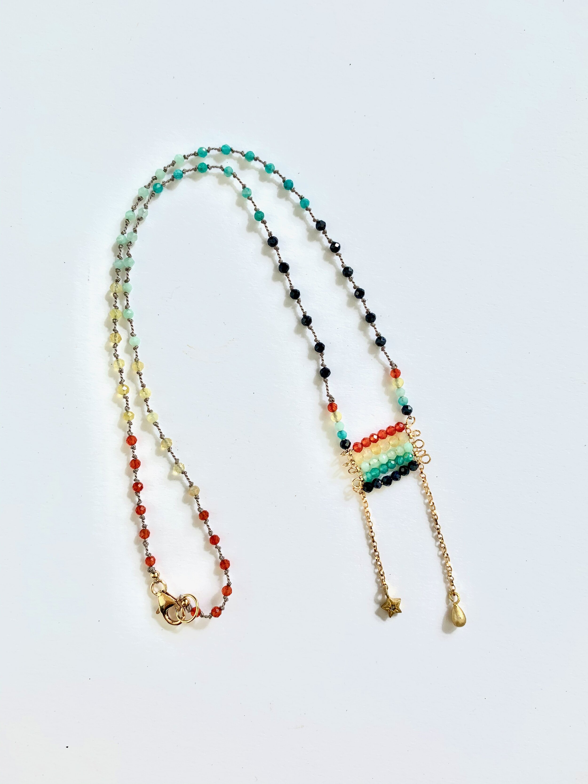 Rainbow Drop Necklace Bright~Sapphire, Chrysophrase, Amazonite, Yellow Opal, Carnelian.jpeg