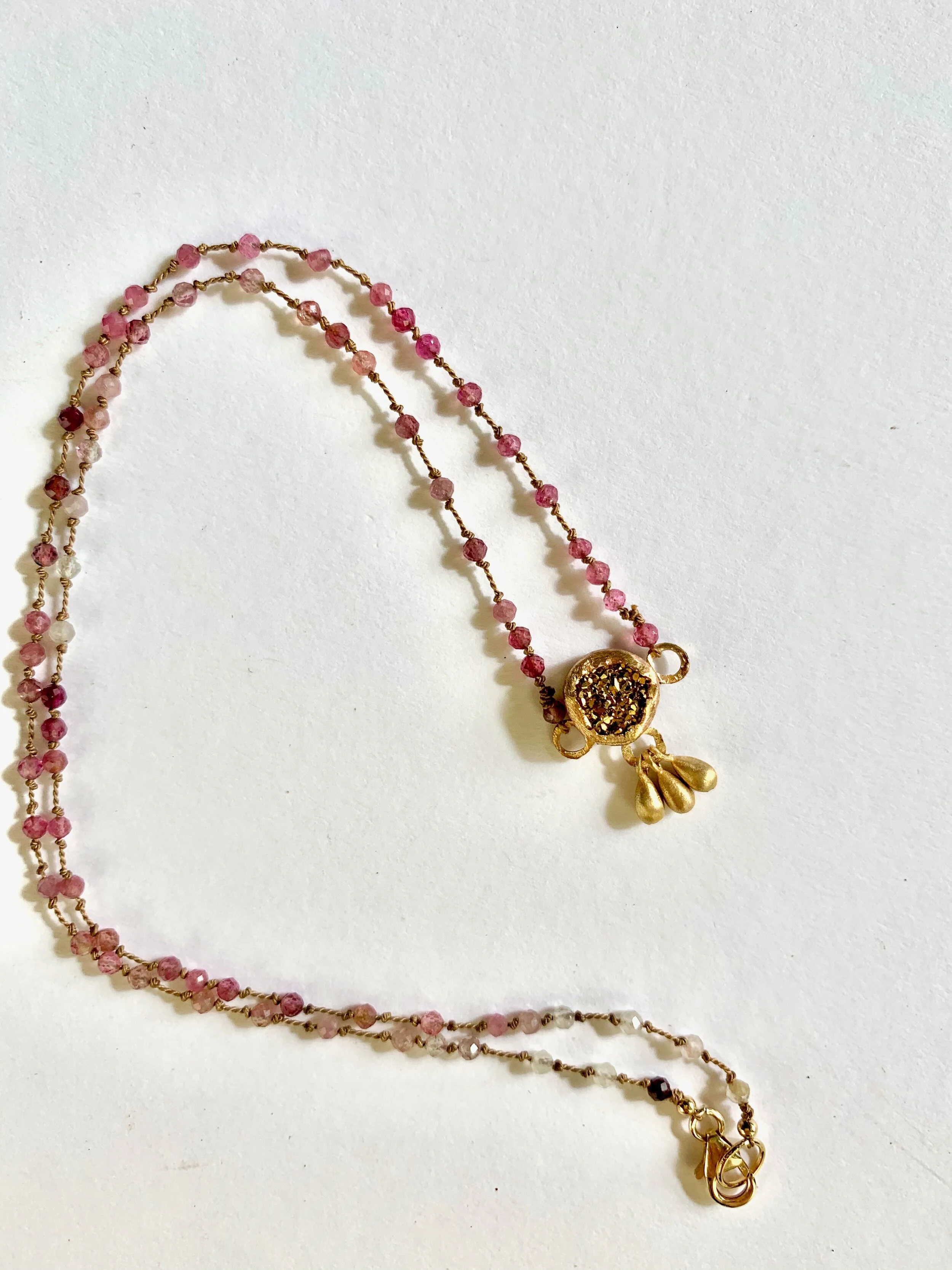 Gold Druzy Necklace~Ruby ~~.jpeg