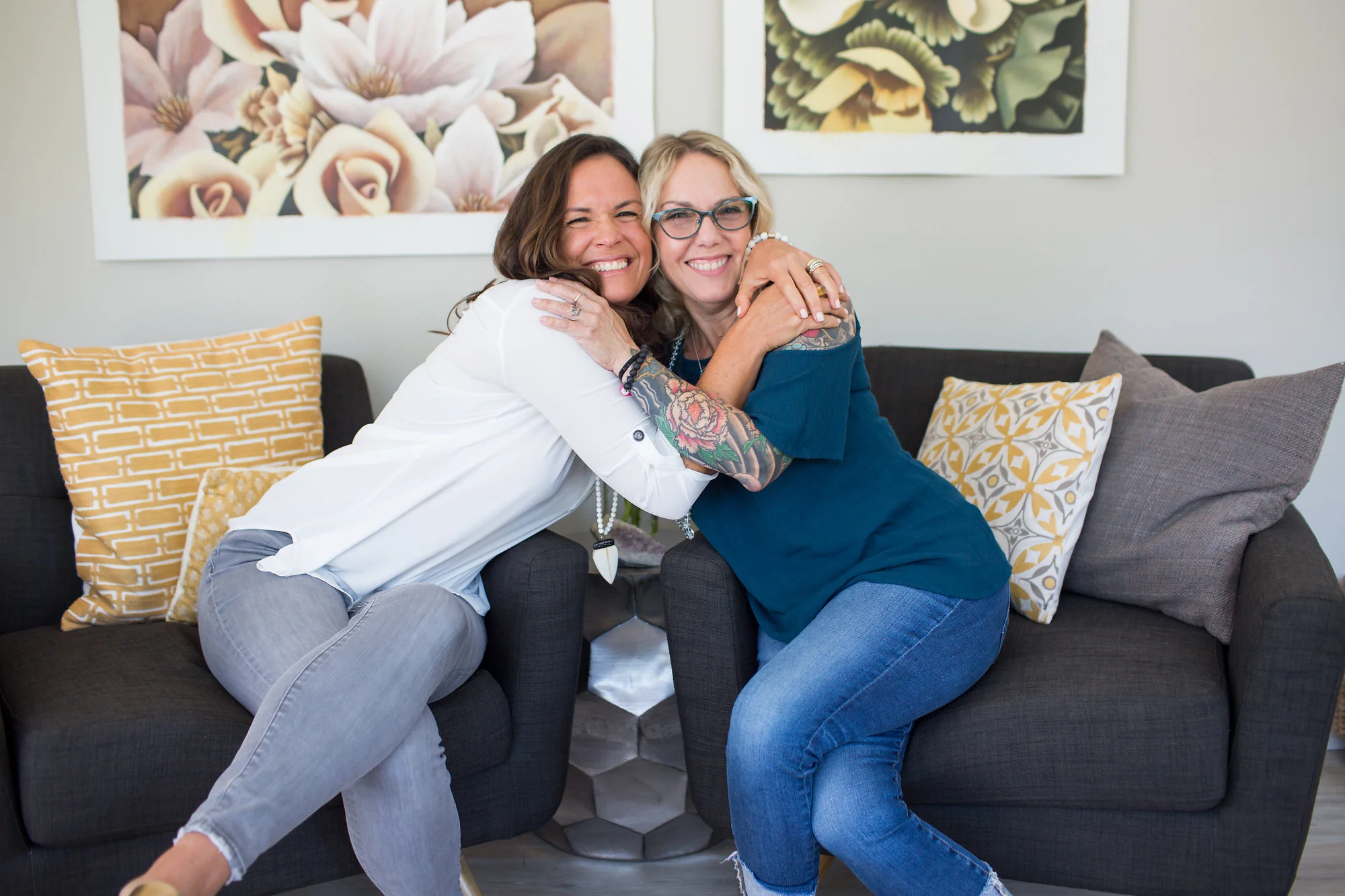 Johanna Beyer and Ariane Trélaün with The Head & Heart Tarot. photo by hi5studio