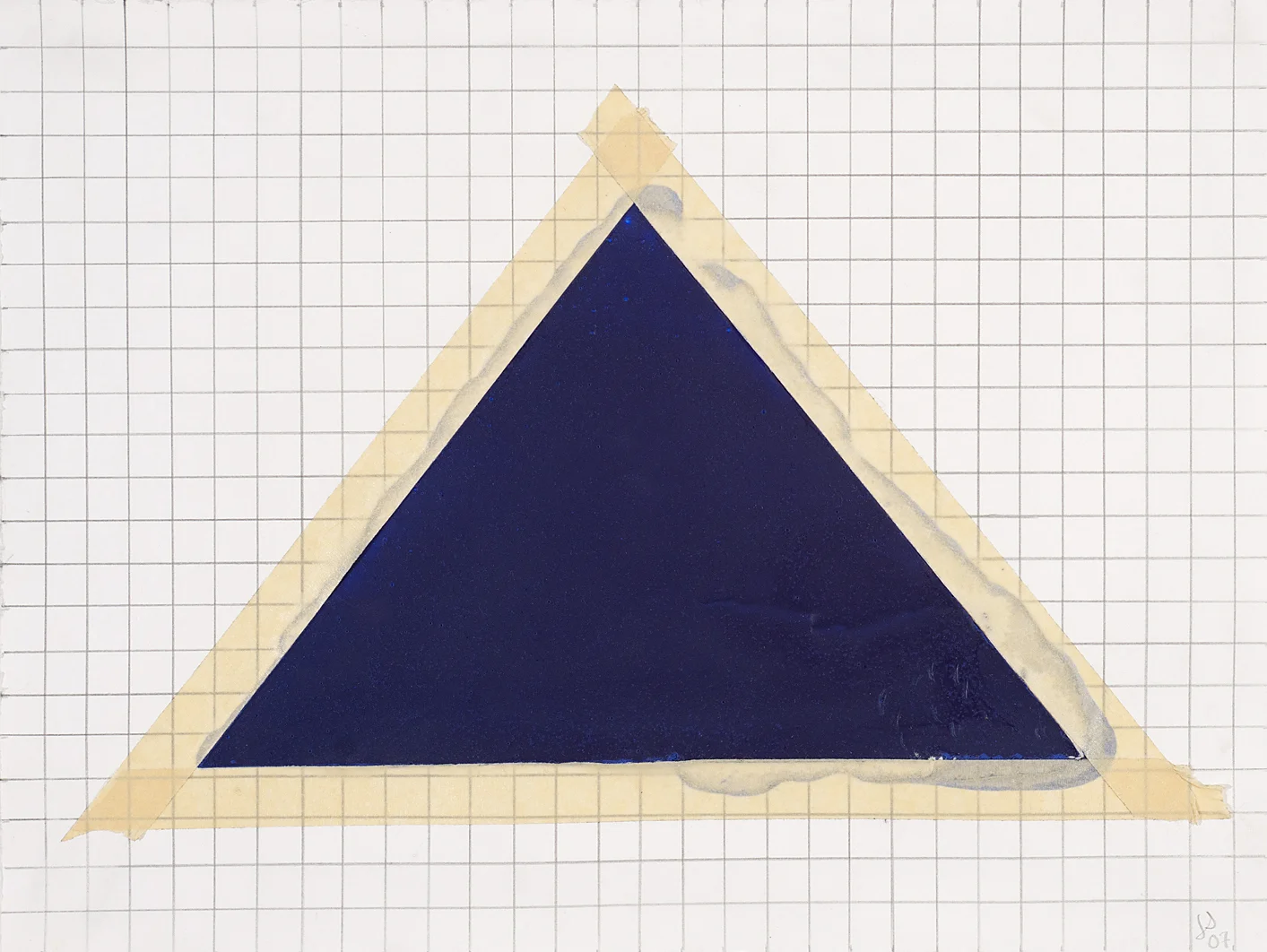  Blue Triangle and Tape on Grid,&nbsp;2007 15 by 20 inches Paint and tape on paper 