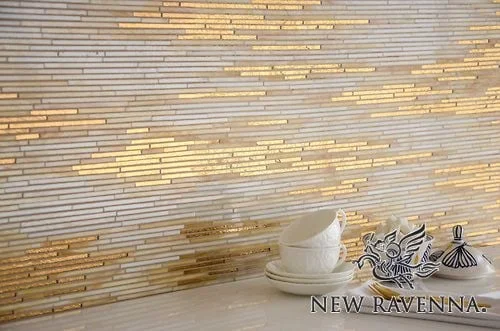 New Ravenna tile handmade with 24K gold glass and agate and quartz jewel glass