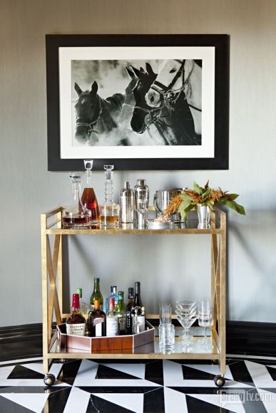 If you watch flipping out on bravo you know jeff and his employees love a good cocktail at 5:00. so of course he would have a beautiful bar cart. but you have to know how to make the perect martini if you're going to work for Jeff Lewis.