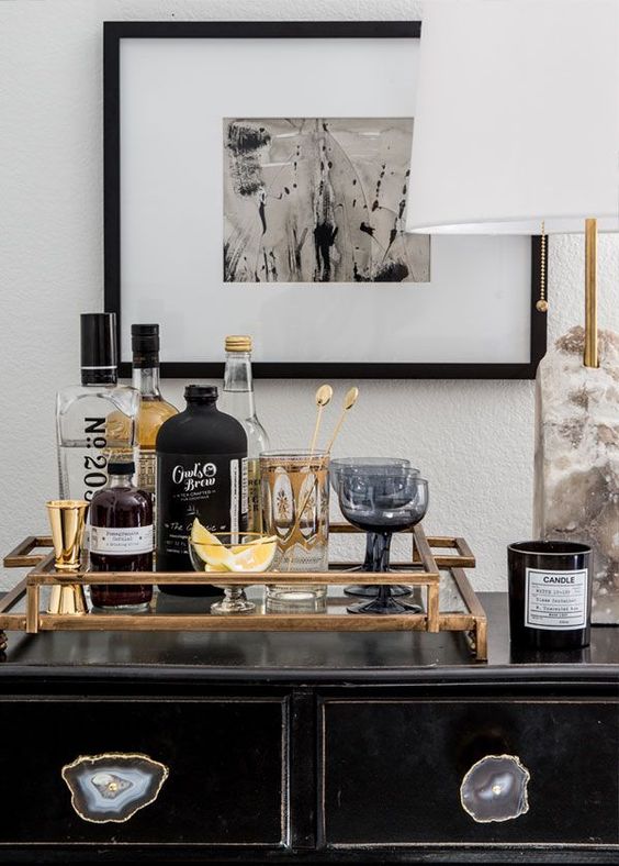 who says you even need a piece of furniture for a bar, just grab a pretty tray