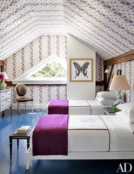 by wallpapering not only the walls, but also the ceiling gives the appearance of an even larger space via Architectural digest 