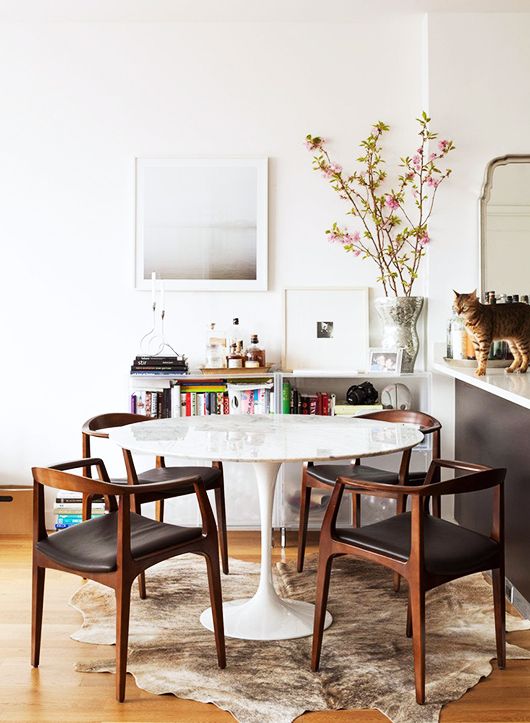 the cat ties in perfectly with the chairs via apartment therapy