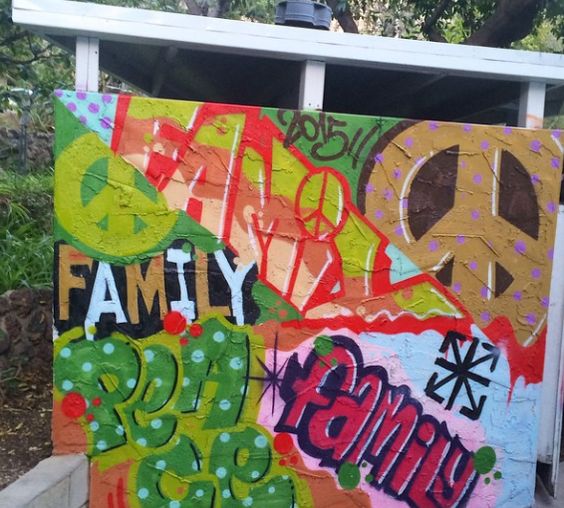 a graffiti wall created at the construction party. again, it's all about family