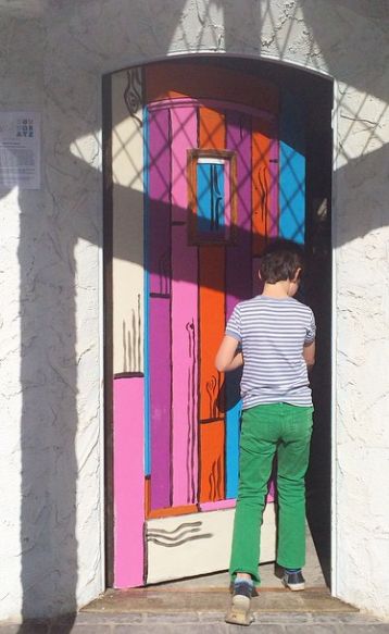 they painted the front door of the castle for the construction party as an homage to artist richard woods