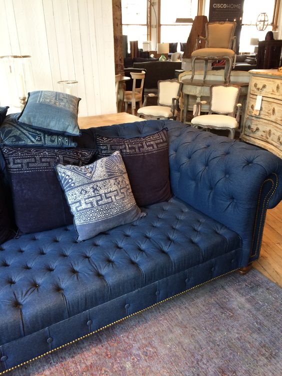 A chesterfield sofa upholstered in denim would work in so many settings 