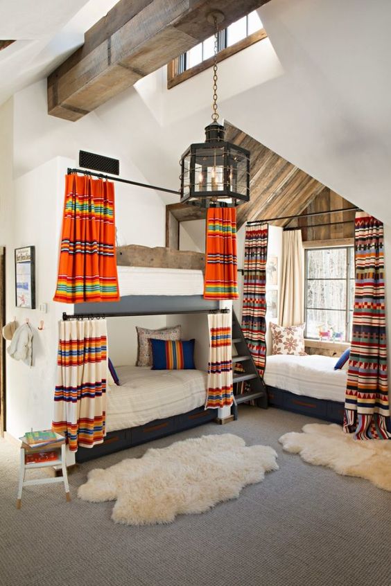 I'm loving the pendleton blankets for fabric for the curtains. via Architectural digest 