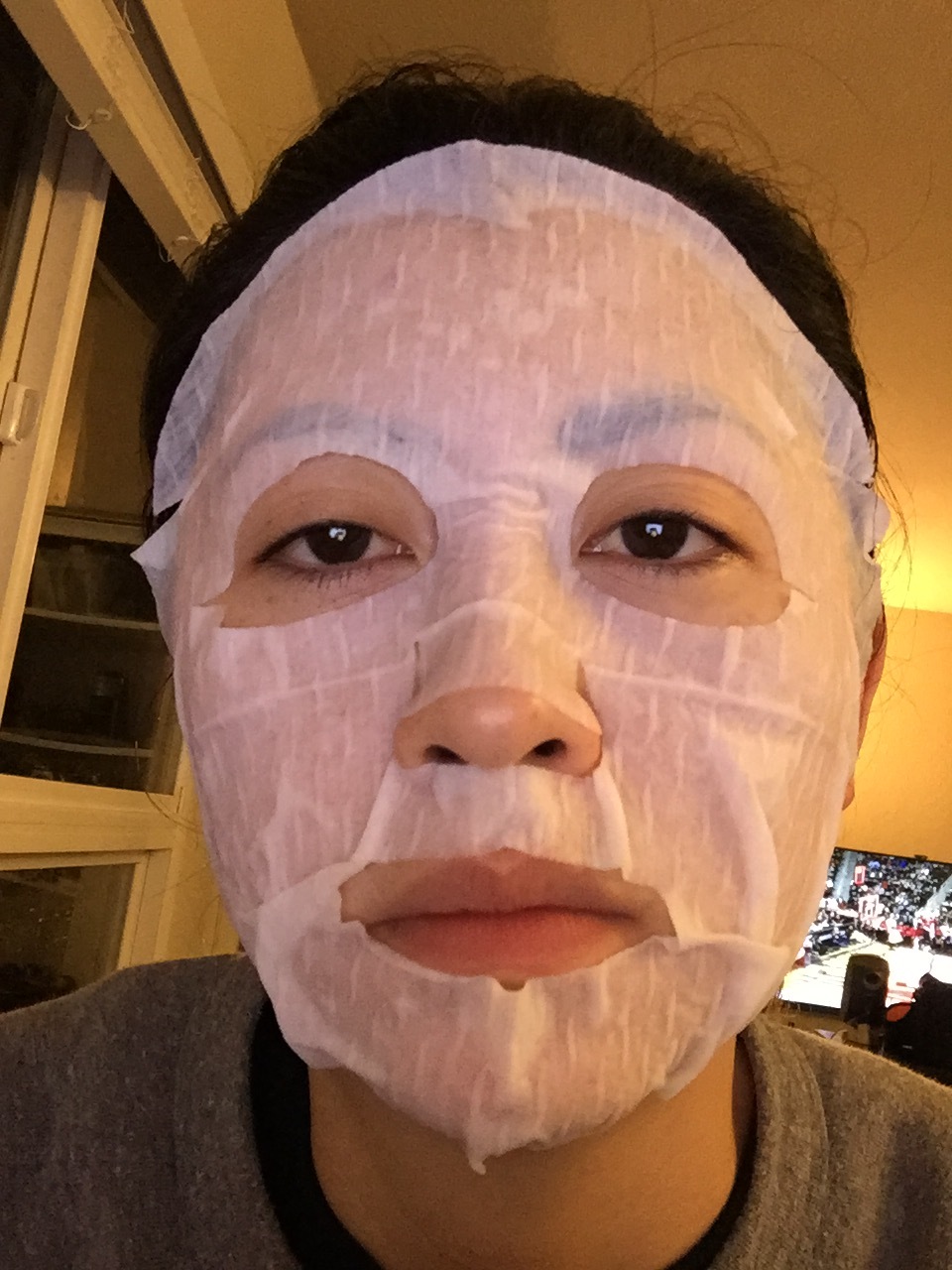SEPHORA face mask. Not the best fitting mask, as you can tell. Either that, or my nose is unusually large. 