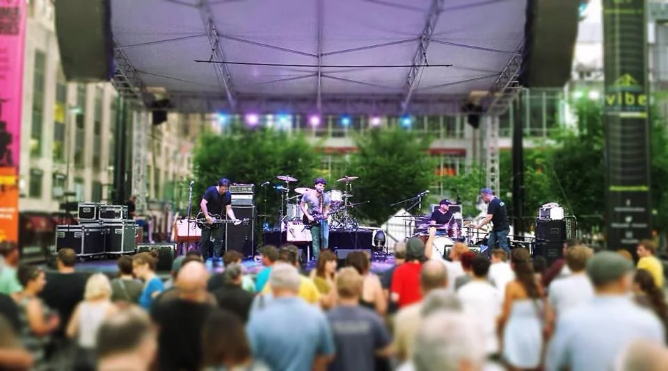 Huge thanks to Bob and GUIDED BY VOICES for a wonderful evening on Fountain Square. Downtown Cincinnati, 15 July, 2016. Photo: Sherry Gold