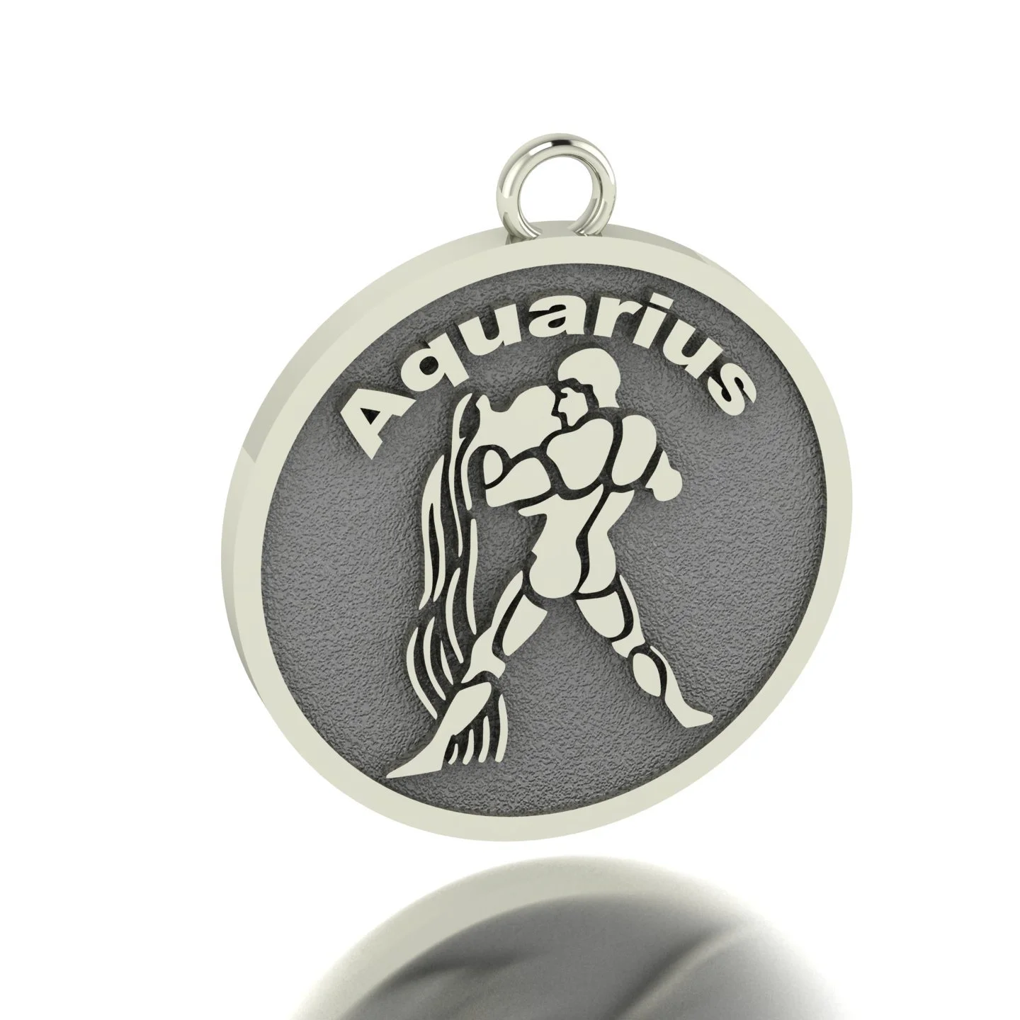 A circular medal with a cutout design of a boxer and the word 'Aquaarius' above the figure.