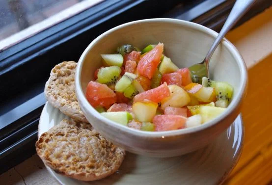 fruit salad + english muffin