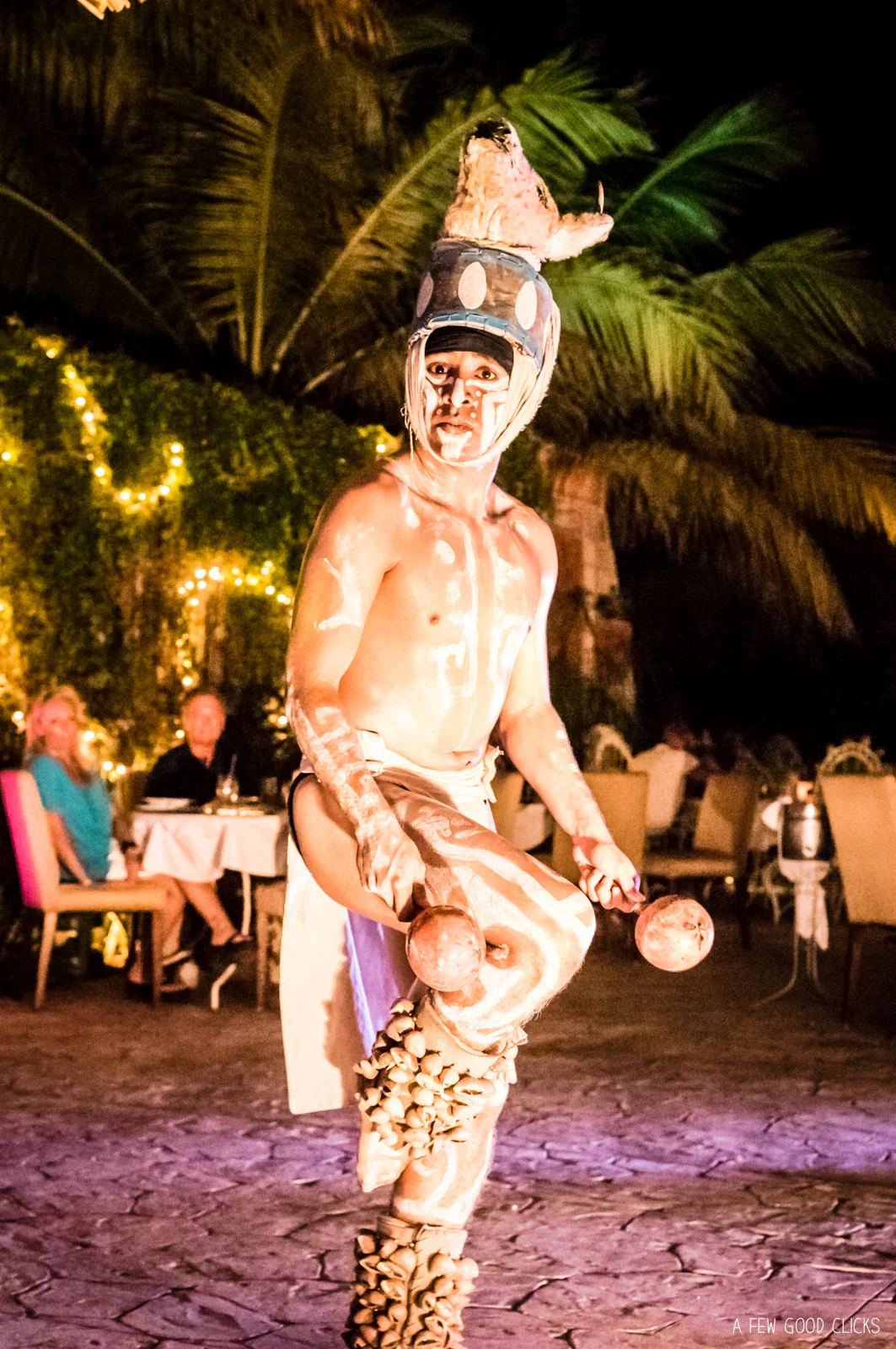 The Mayan King during the performance at La Habichuela Sunset, Cancun.