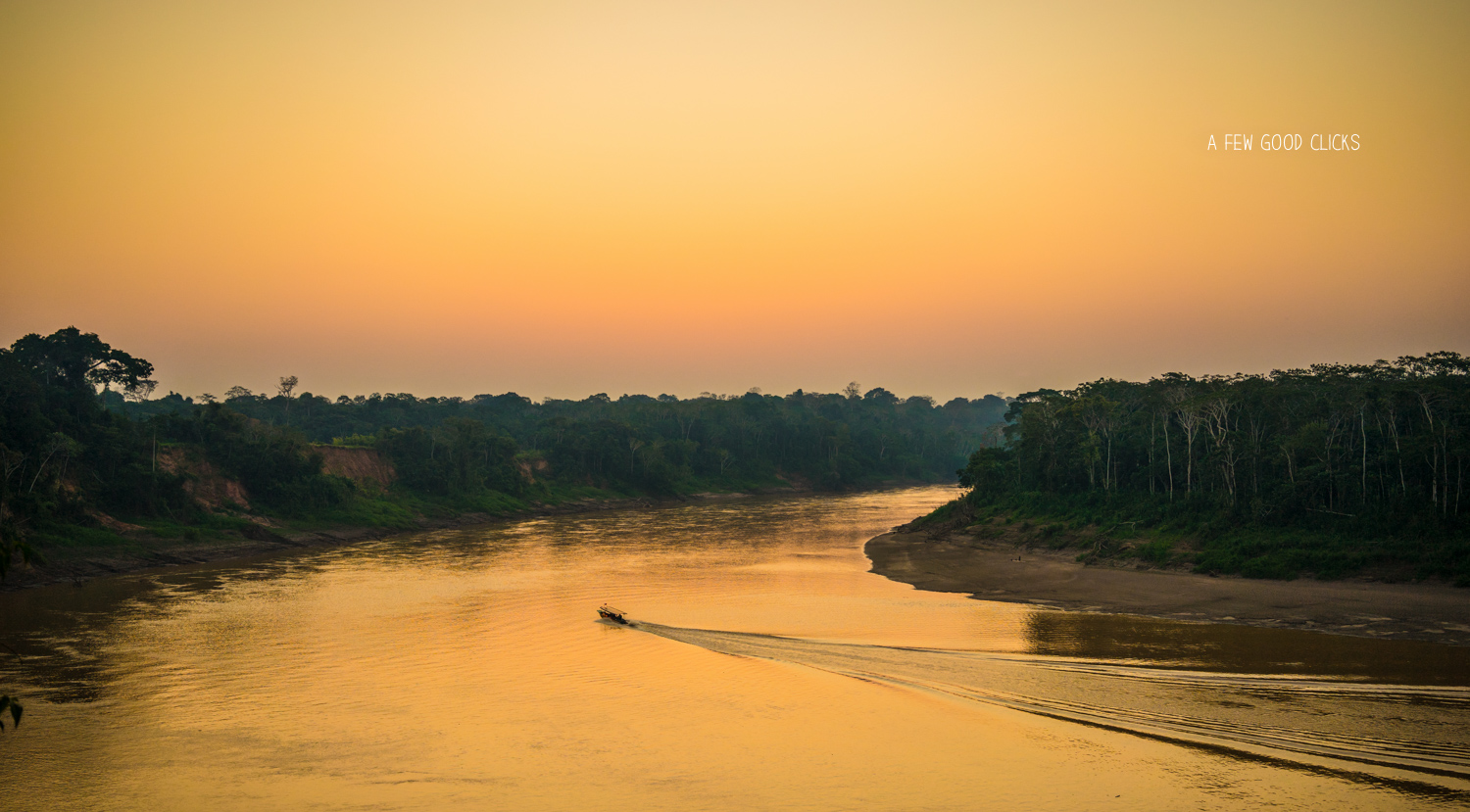 Sunset on Tambopata river, Peruvian Amazon