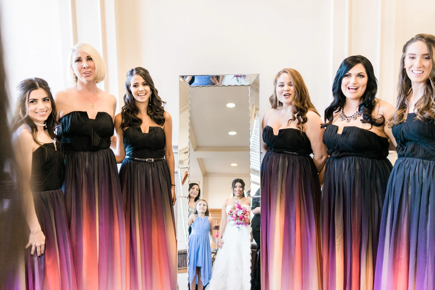 Bridesmaids admiring the bride pose | Bridal portraits at the Ruby Hill, CA