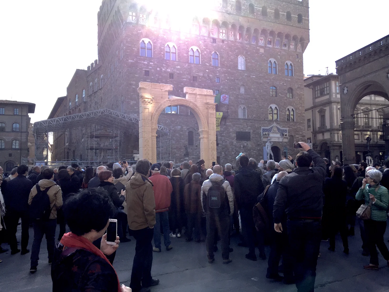 crowds visit the arch in florence