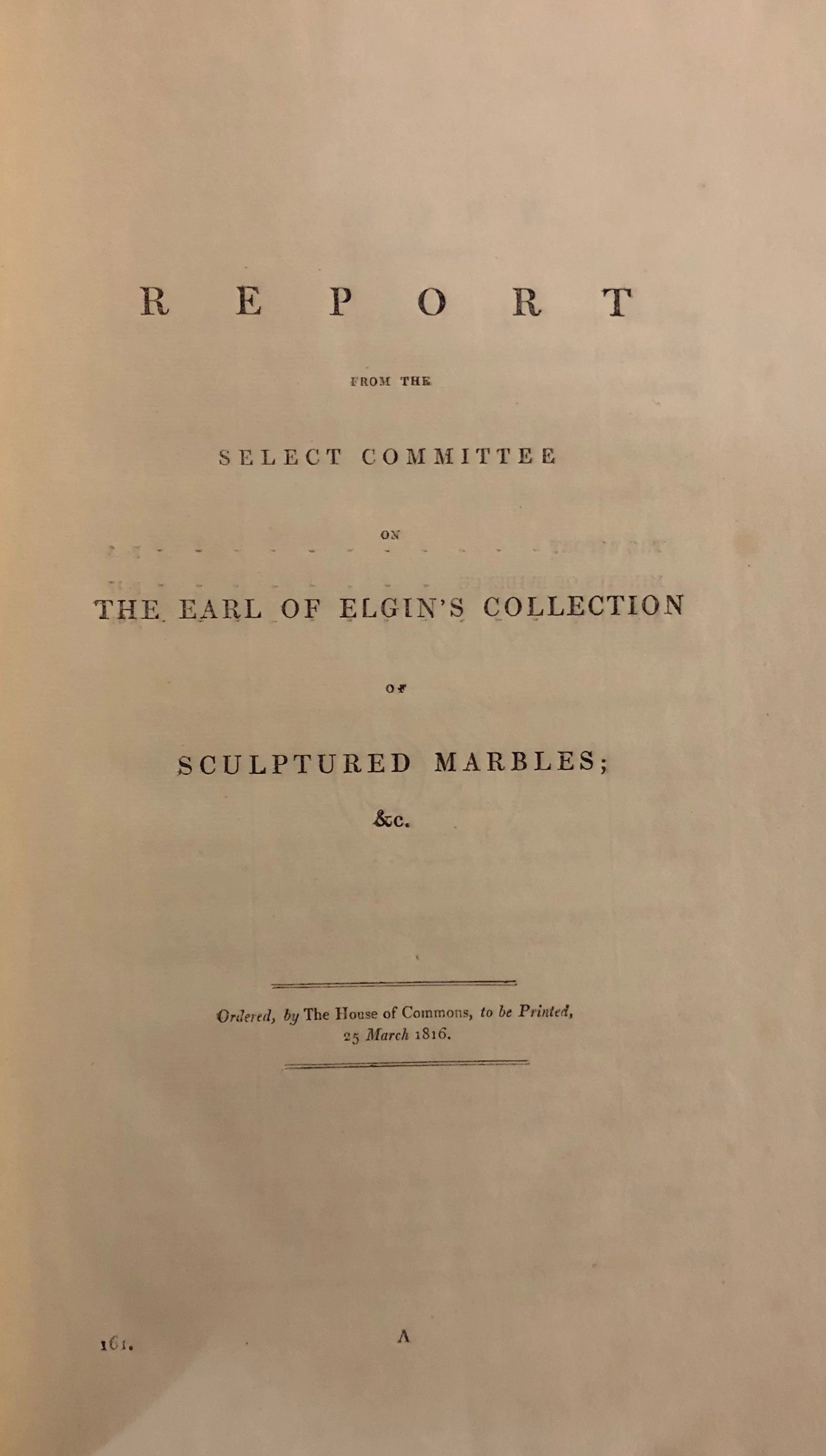title, report from the select committee on elgin marbles