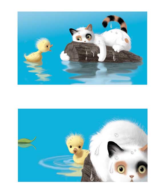 Duck & Cat in Water