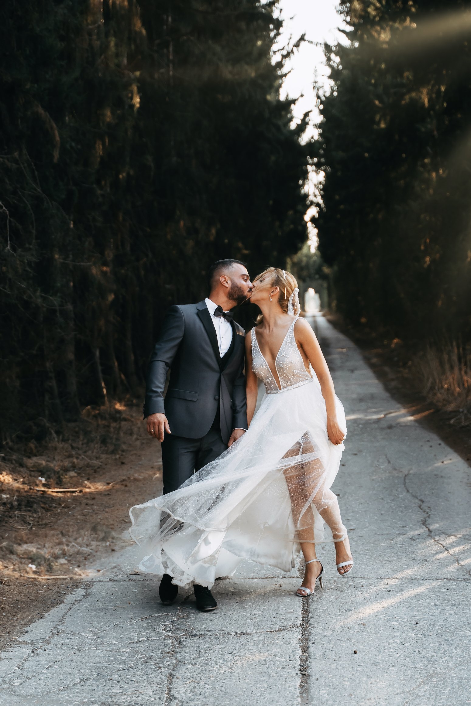 Elegant Cyprus fine art photograph of a bride and groom amidst the island's picturesque landscape