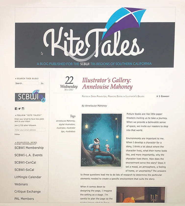 SCBWI featured illustrator for Kite Tales, a blog published for the SCBWI Tri_Regions of Southern California. Click here to for the interview.