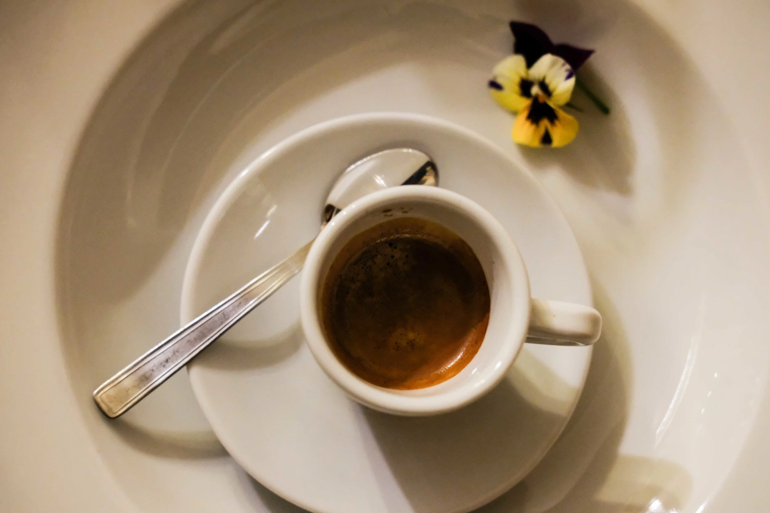 The perfect end; espresso adorned with a violet!
