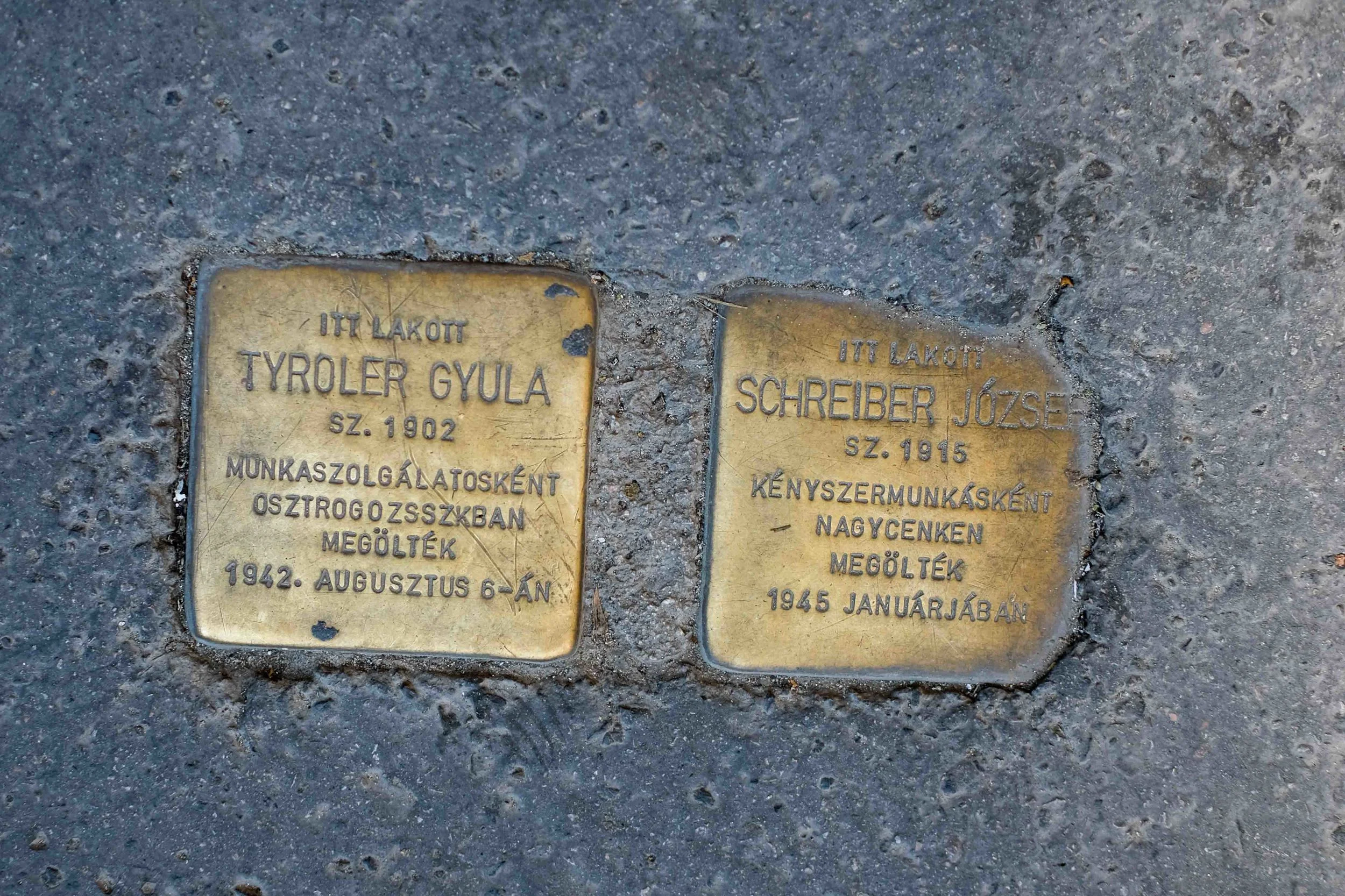 Stones of Stumbling. Plaques in the pavement in front of homes where Haulicaust victims were known to have lived. A way of remembering.