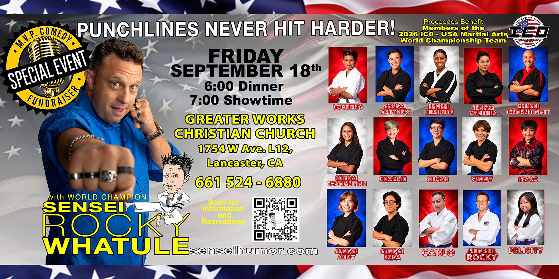MVP COMEDY FUNDRAISER  -  Sensei Humor ~ ROCKY WHATULE - Lancaster, CA