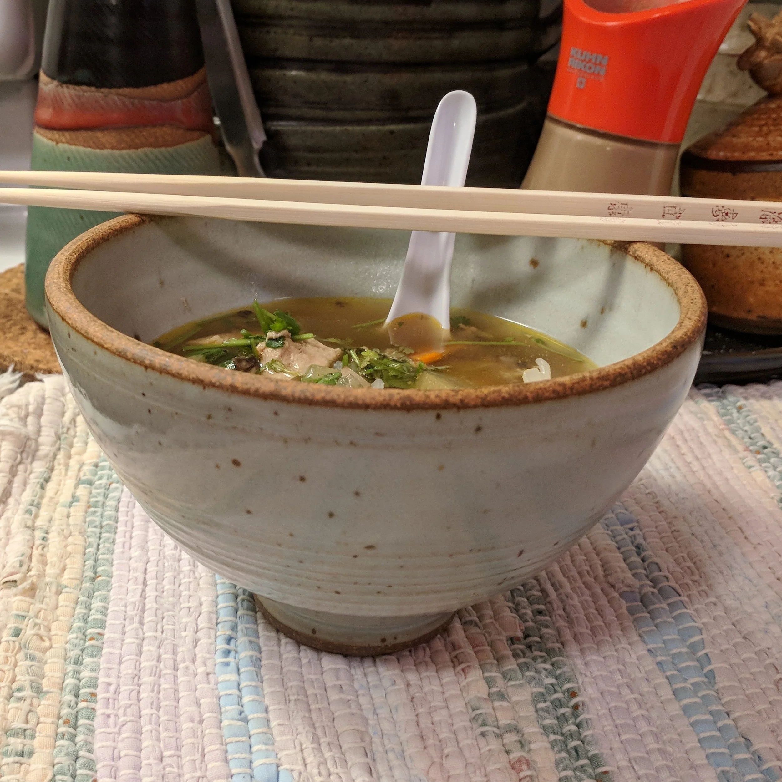 Homemade pho by Jane, TuSk bowl by me.